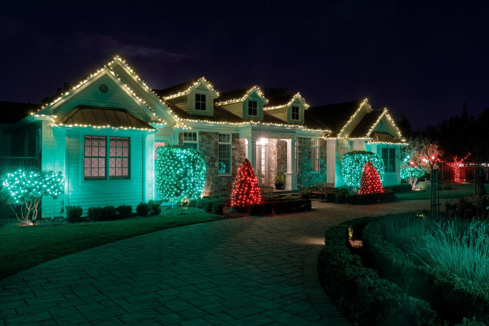 Los Altos, California - December 1, 2020: Christmas night lights decorating house